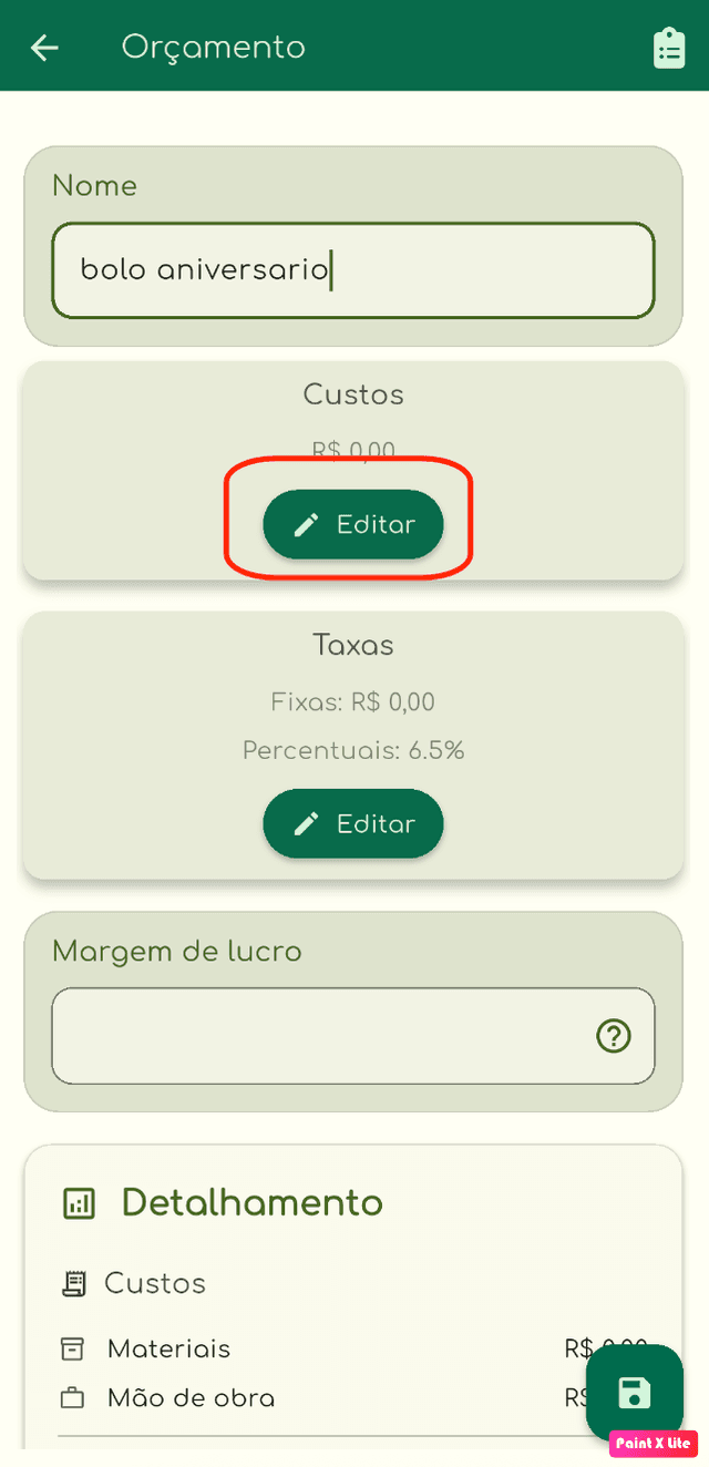 Ilustração do botão menu inicial